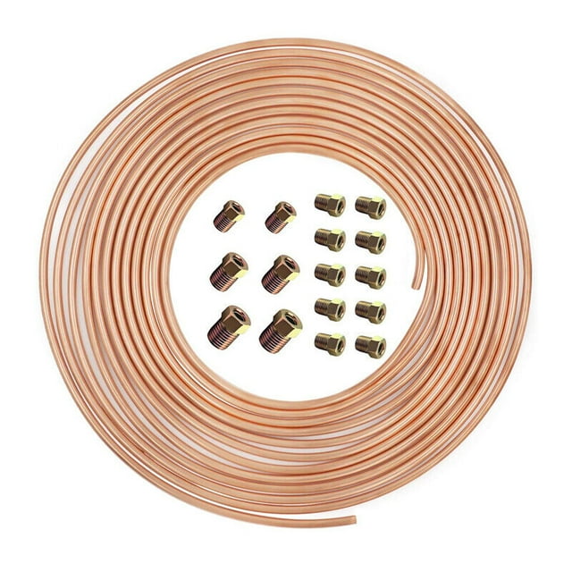 Kit de Tuyau de Frein à Bobine de 25 Pieds 3/16 Pouces en Cuivre Nickel + 16 x Raccords à Écrou