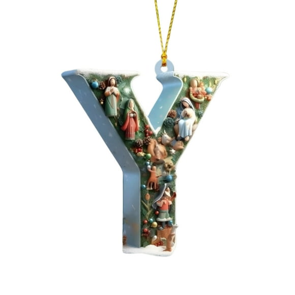 AHMT Pendentif Suspendu Arbre de Noël 26 Lettres, Lettres en Canne de Bonbon avec Motif de Baies Mini Alphabet Ornements Suspendus, Lettres Décoratives A à Z, Ornements de Noël Artisanaux(Y)