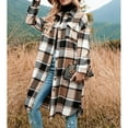 thumbnail image 3 of Women Long Flannel Plaid Shirts Side Split Long Sleeve Lapel Button Down Jacket for Women Girls Khaki M, 3 of 7