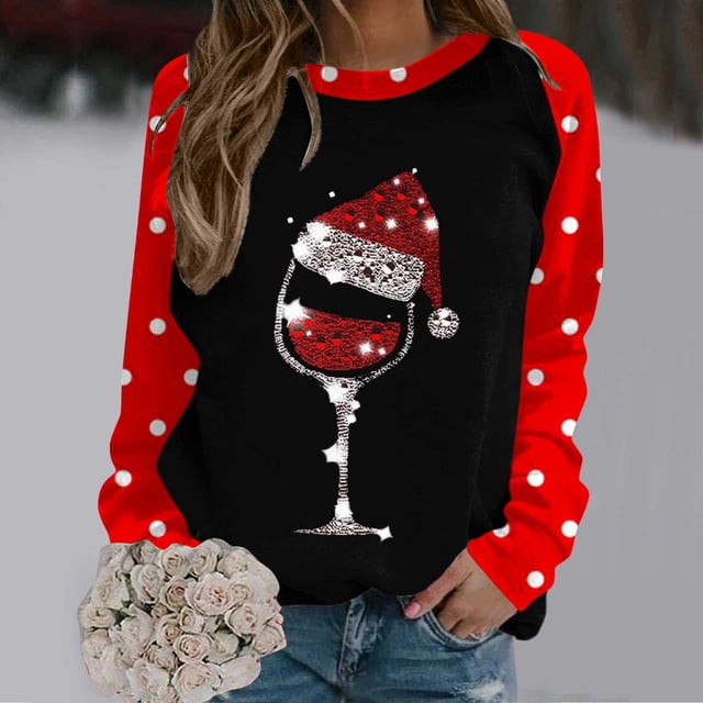 Puntoco Mujer Navidad Invierno Manga Larga Cuello Redondo Impresión De Letras Top Blusa Sudadera Puntoco Puntoco-9232