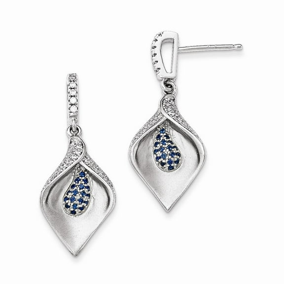 Sterling Silver White and Blue Cubic Zirconia Dangle Post Earrings - Measures 32x13mm Wide
