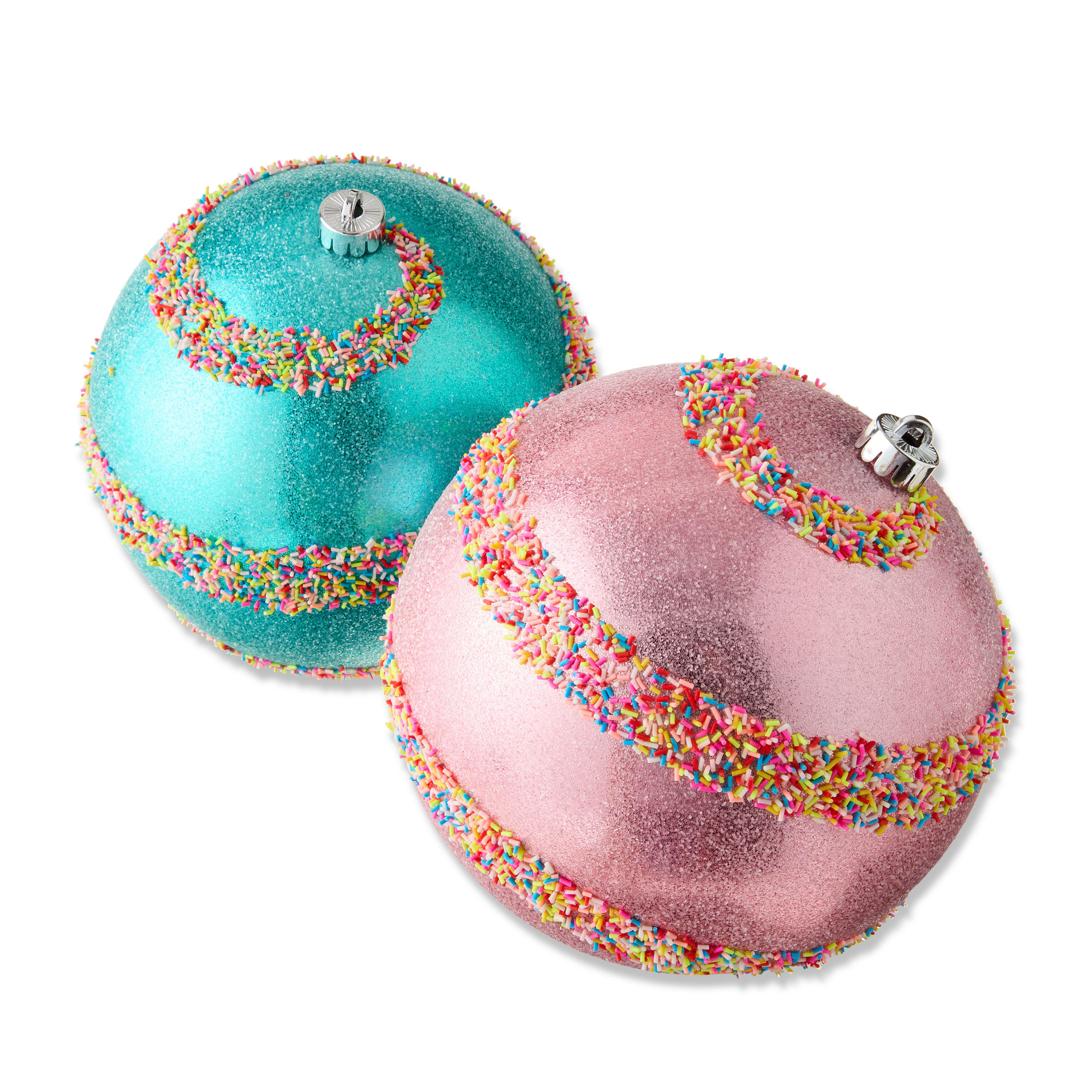 2-Count Pink and Blue Jumbo Shatterproof Christmas Ornaments with Multicolor Glitter Stripes, 7.87 in, by Holiday Time