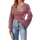 thumbnail image 3 of Txlixc Blusa de manga larga para mujeres, flor / patrón geométrico / vendaje impreso leopardo Txlixc moda, 3 of 9