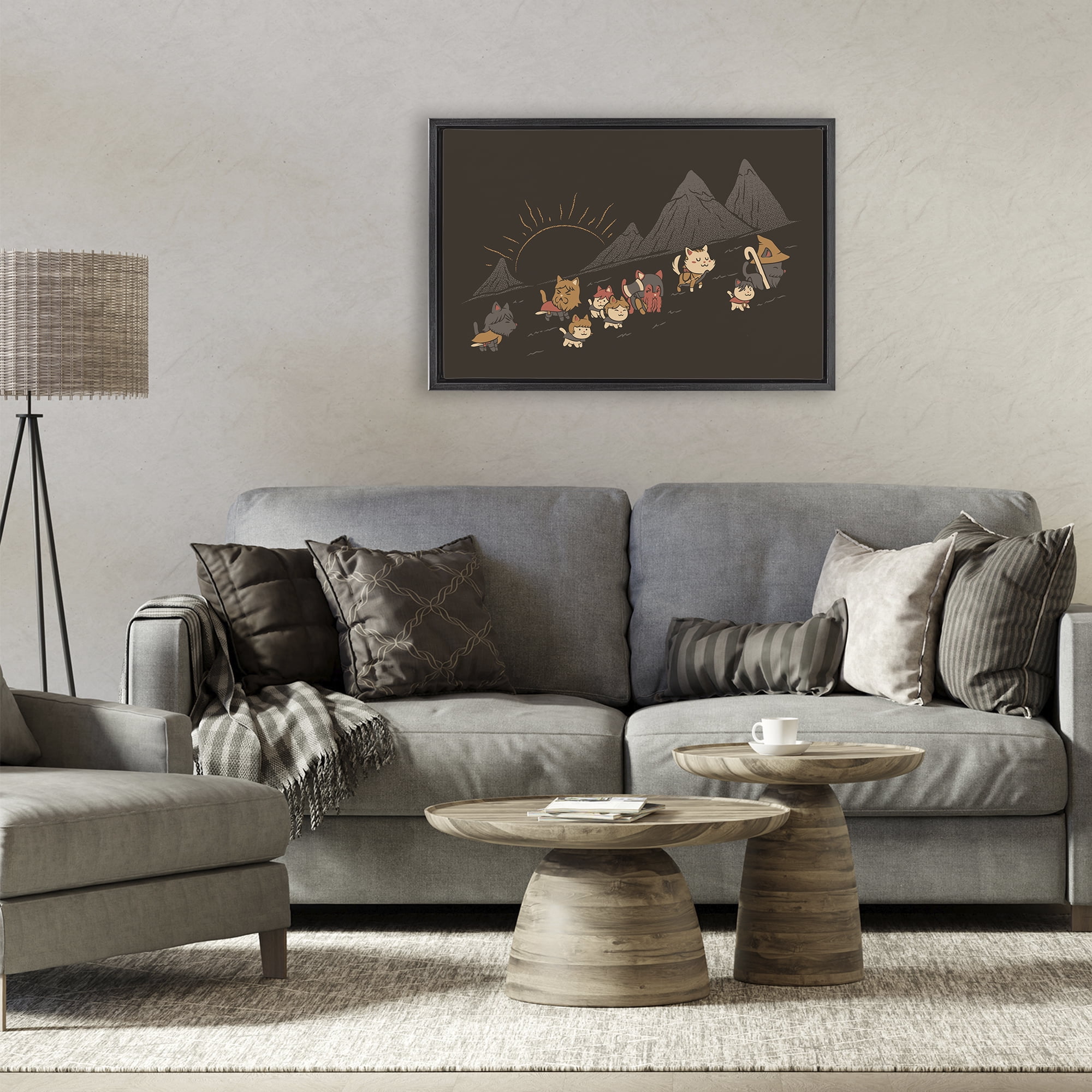 Stupell Industries Iconic Furrowship Of Ring Cats Black Framed Floater Canvas Wall Art, design by Tobe Fonseca
