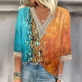 thumbnail image 2 of Dyegold Plus Size Tops For Women Floral Print Lace Trim V Neck 3/4 Sleeve Shirts Dressy Casual Loose Fit Blouses Vintage Tee, 2 of 5
