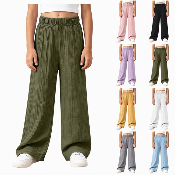 11-12 Years Teen High Waisted Cargo Pants for Girls Baggy Y2k Straight Wide Leg Pants with Pockets Streetwear