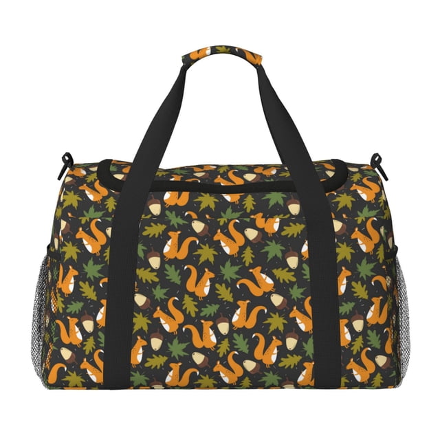 Fotbe Forest Squirrel Bolsa de Viaje con Estampado, Bolsa de Fin de Semana para Mujer con Compartimento para Zapatos, Bolsa de Gimnasio con Bolsillo Húmedo
