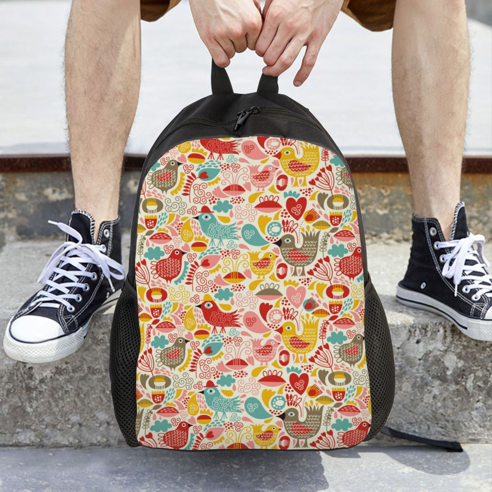 Xecao Colorful Chicken Print School Backpack with Laptop Compartment Small Travel Laptop Backpack for Women Men Waterproof College Backpack Simple School Bag