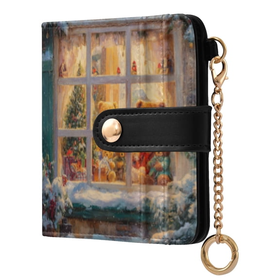 Qxltty Christmas Bear Window Ladies Wallet Rfid Slim Thin Compact Credit Card Women Wallet Zipper Coin Pocket and ID Window for Female Gifts