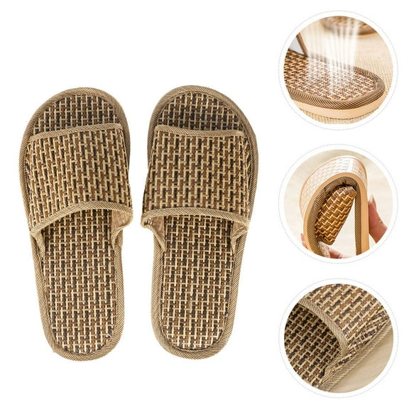 PBPBOX 1 Pair Comfortable Open Toed Slippers Khaki Bamboo Sandals for Women Home Use