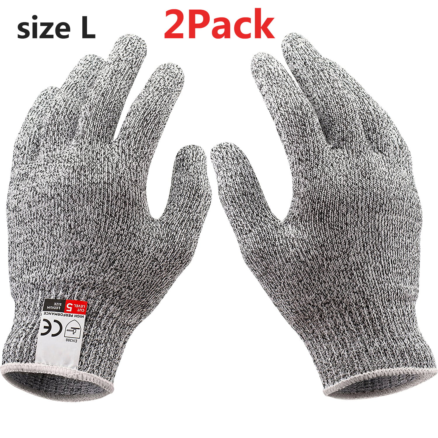 NoCry Cut Resistant Gloves Kitchen Large, TECBOX High Performance CE Level  5 Protection, Food Grade Kitchen and Work Safety Gloves - Size Large, Gray  2Pack 