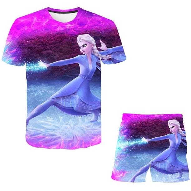 Ropa de bebé Frozen, conjuntos de ropa de verano para niños, camisetas de moda Elsa Anna + traje corto de Frozen de dibujos animados, 2 uds., ropa para niños 6M Gao Jinjia LED