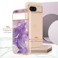 thumbnail image 4 of SaniMore for Google Pixel 8A Case with Wireless Charging Shockproof TPU Backplane Glitter Marble Pattern Fashion Design Anti-drop Anti-fingerprint Skin-feel Cover for Google Pixel 8A, Darkpurple, 4 of 12