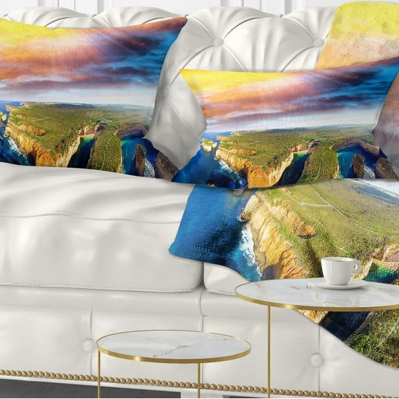 Designart 12" x 20" Blue Polyester Throw Pillow