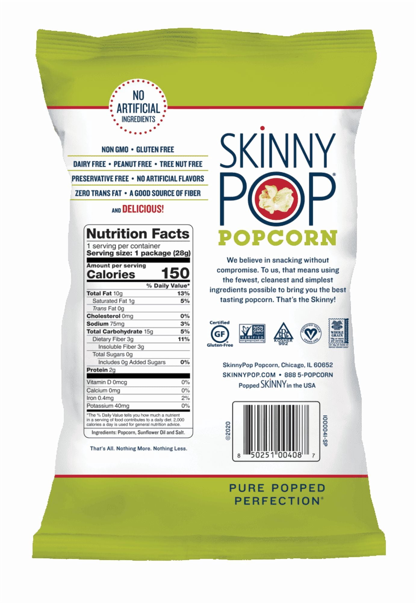(2 pack) SkinnyPop Popcorn, Original, Naturally Gluten Free, Non-GMO, 1 oz