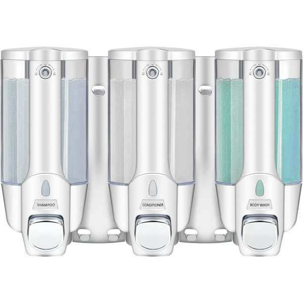 Shampoo Dispenser for Shower Wall (3 Chamber, Sliver) Drill Free Shower