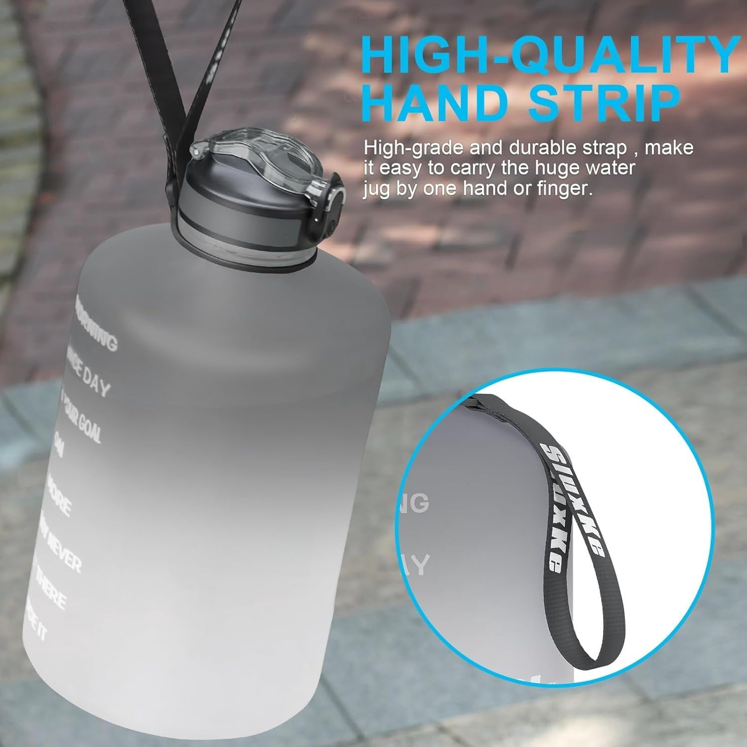 1 Gallon Motivational  Water Bottle with Time Marker,  128oz Leak Proof Jug, Black, Plastic, 128 ounces, Fitness, , Outdoor Activities
