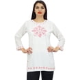 thumbnail image 5 of Phagun Women's Full Sleeve White Embroidered Cotton Tunic Shirts Ethnic Top-26, 5 of 8