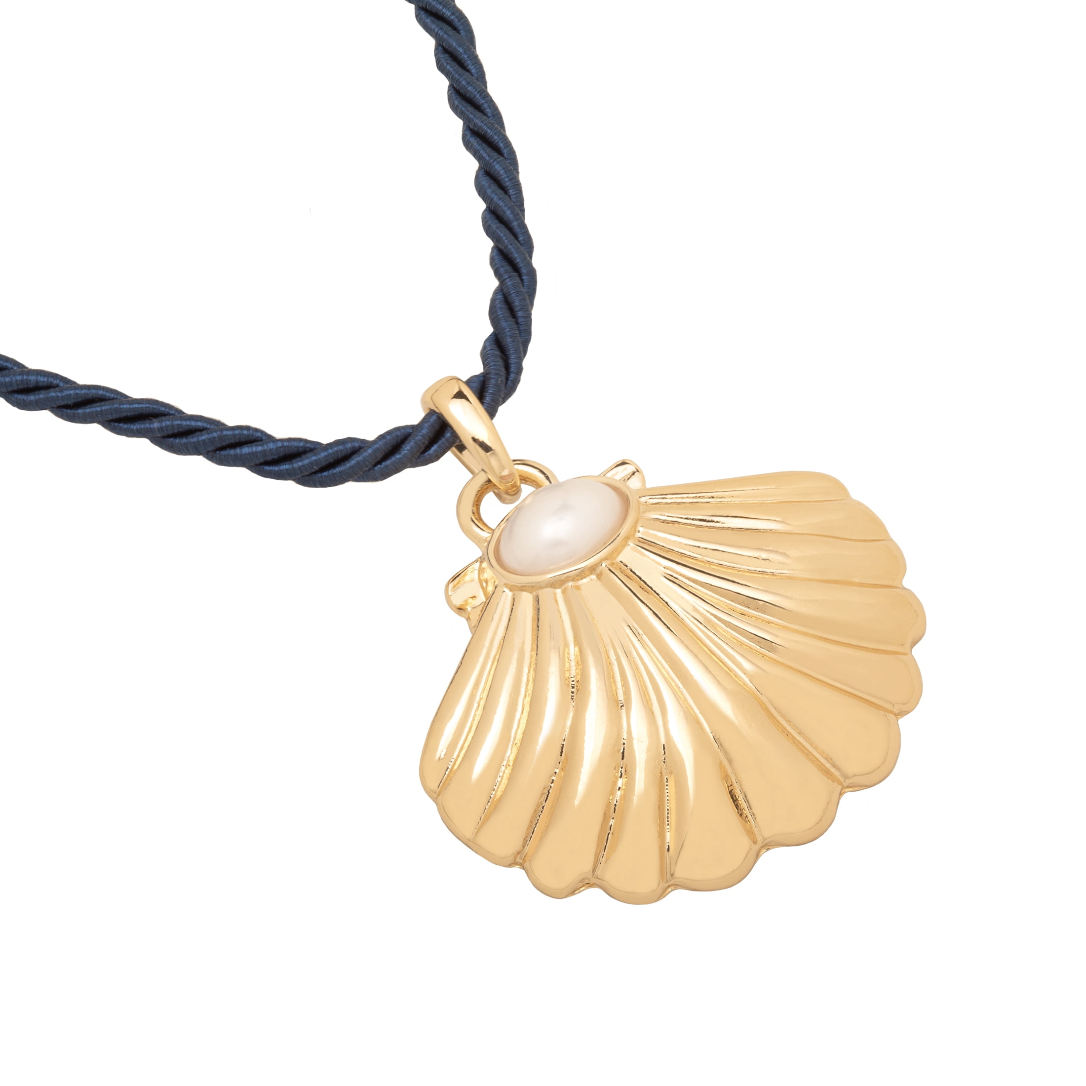 Time and Tru Elegant Seashell and Pearl Corded Pendant Necklace with Gold Tone Finish