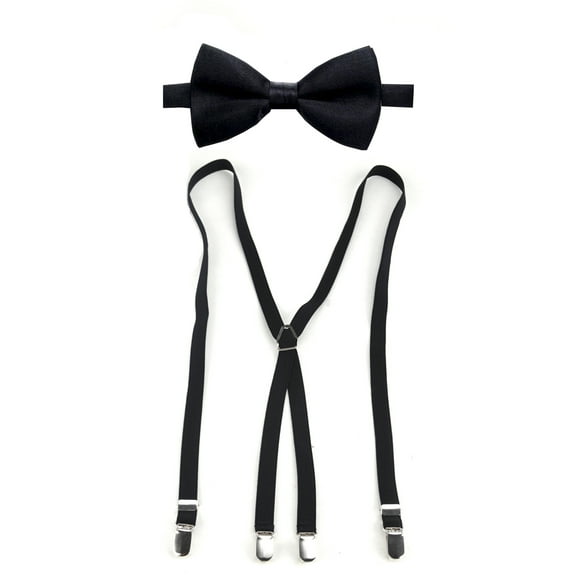 Toptie Men's Elastic Adjustable X-Back Clip Suspenders & Satin Bow Tie Set-Black