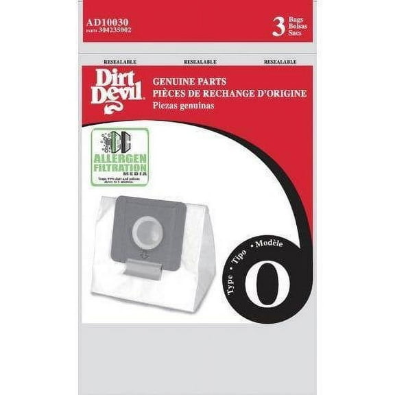 Dirt Devil Allergen Filter Type O Bags 3 Pk Genuine Part # AD10030, 304235002