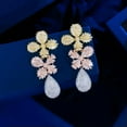 thumbnail image 2 of Statement Multi Tone Gold Plated CZ Long Leaf Drop Earrings for Brides Wedding, 2 of 9