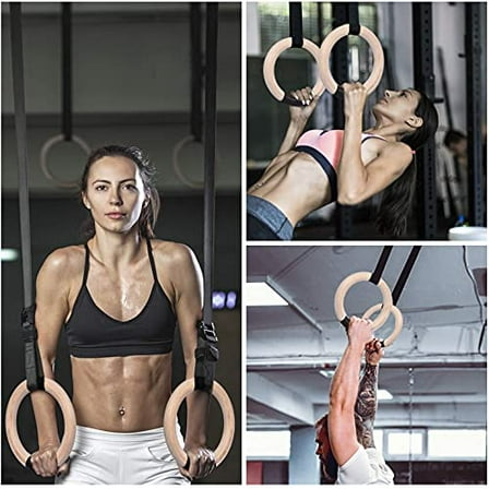 Rubberbanditz Wooden Gymnastic Rings with 16ft Adjustable Straps | Exercise Olympic Rings for Strength Training, Pull-Ups, Dips | Gymnastics Equipment | Fitness Rings for Men & Wom