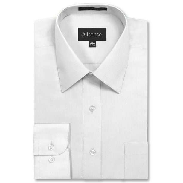 Allsense Men's Long Sleeve Regular Fit Dress Shirts White 3XL 36/37 ...