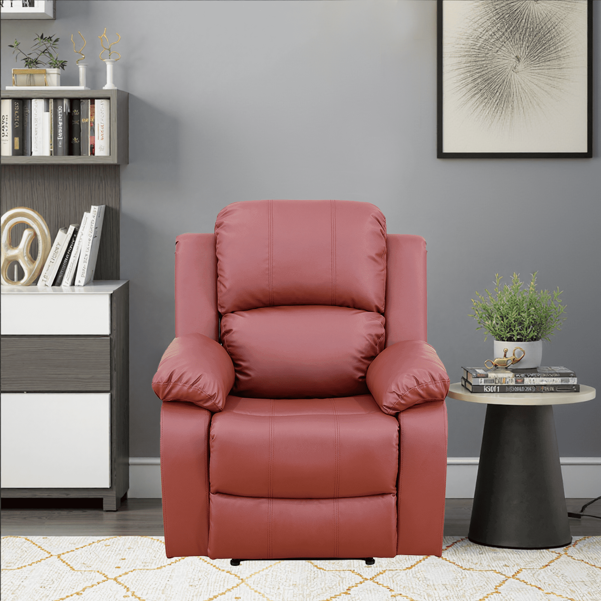 MAYEERTY Power Recliner Chair, Electric Leather Reclining Chair with Adjustable Backrest for Living Room, Red