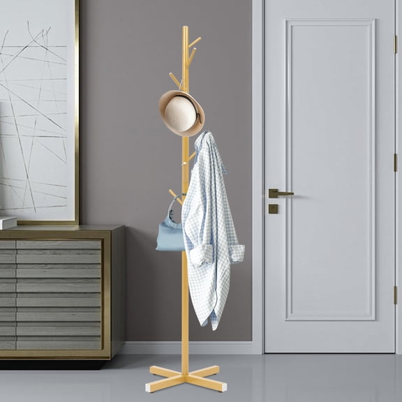 Modern Free Standing Gold Tree-Shaped Coat Rack for Bedrooms, Living Rooms and Apartments