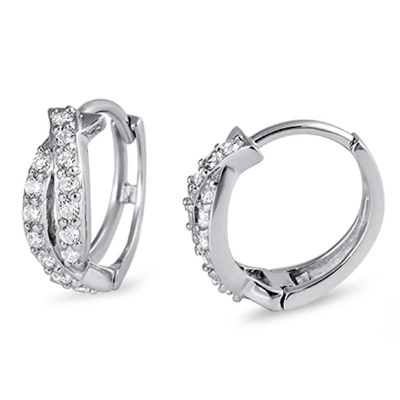 Knot Huggie Hoop Earrings Clear Cubic Zirconia .925 Sterling Silver Jewelry Female Unisex