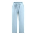 thumbnail image 6 of YUGYXL Deals Cotton Linen Capri Pants for Women High Waisted Drawstring Ankle Pant Casual Pleated Loose Fit Straight Trousers Solid Color Plus Size Lounge Long Pants with Pockets, 6 of 6