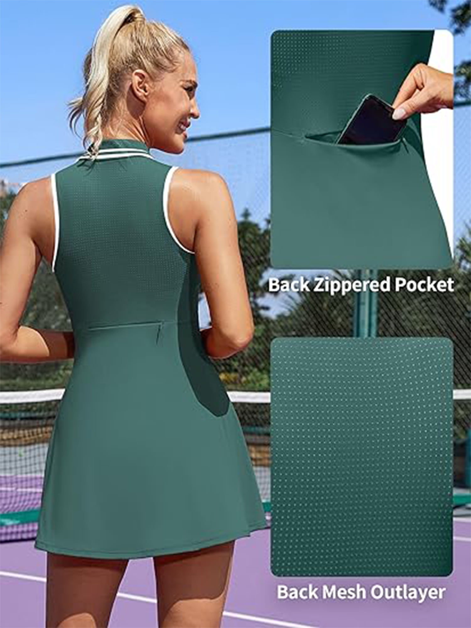Charmo Zipper Tennis Dress for Womens Polo Workout Golf Dress with Shorts and Pockets