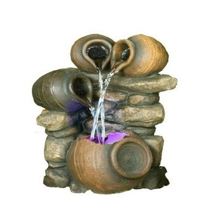Hi-Line Gift Ltd 3-Jug Pouring into One Fountain with Light