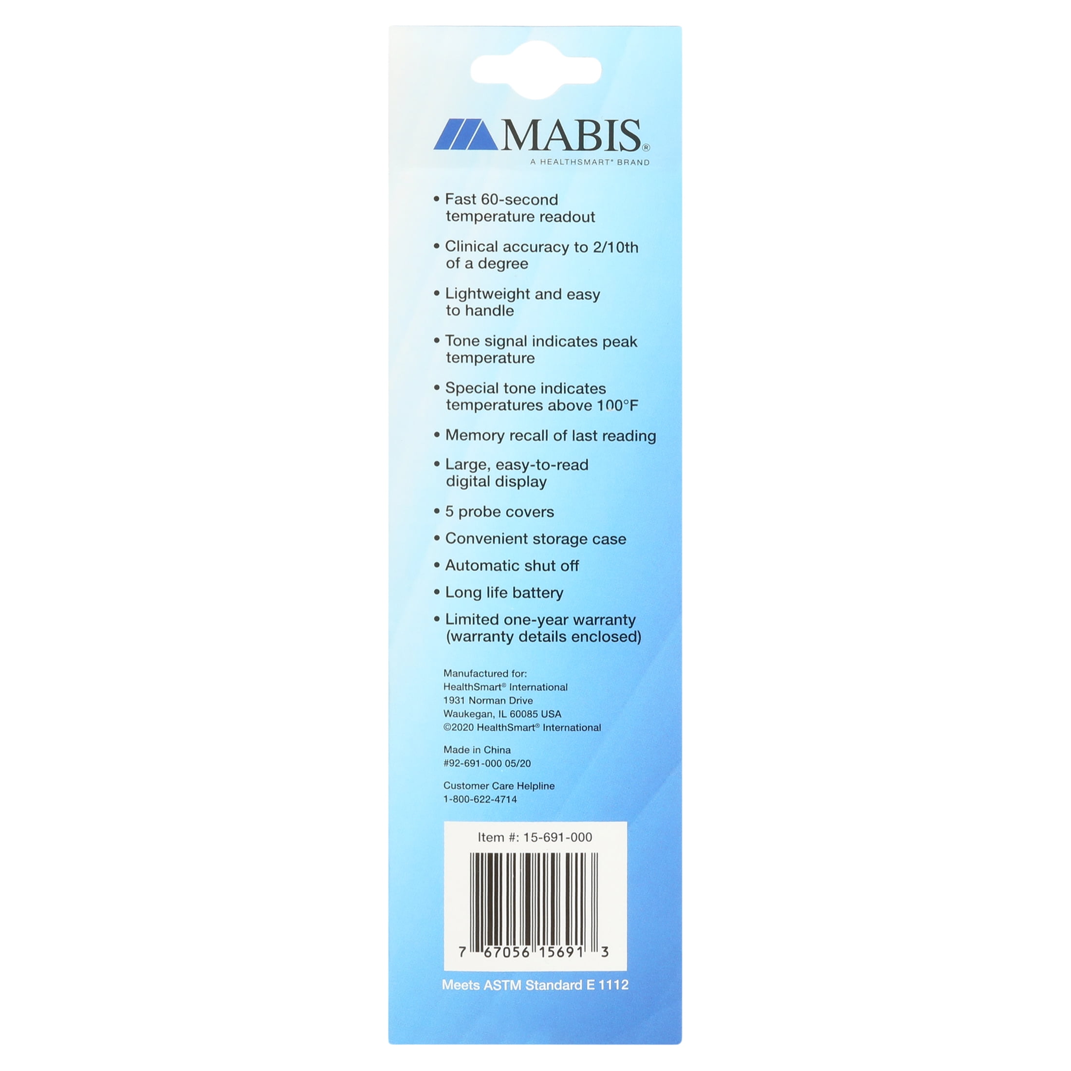 MABIS, Digital Thermometer, 5 in Lg, Digital Thermometer - 4WPE9