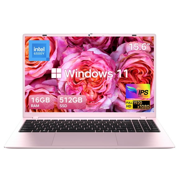HYYUO 15.6" Laptop Computer, 12GB RAM 256GB SSD, Intel 6500Y with 2 Cores 4 Thread, up to 3.4GHz, FHD Display, Laptop for Business, Student, Office, Pink, Lightweight, Windows 11 Laptop