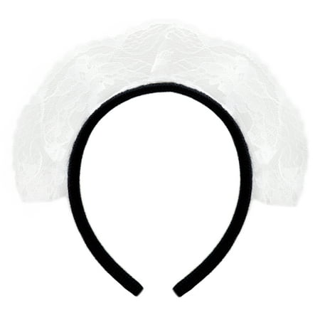 White Lace French Maid Headband - Women Girls Cute Lolita Maid Costume Headpiece, Halloween, Cosplay Dress Up, Bachelorette Party Accessory