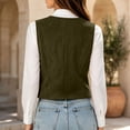 thumbnail image 5 of Women's Faux Suede Sleeveless Vest V Neck Button Down Business Casual Waistcoat Retro Layering Tank Jacket for Daily office Wear Green, 5 of 9