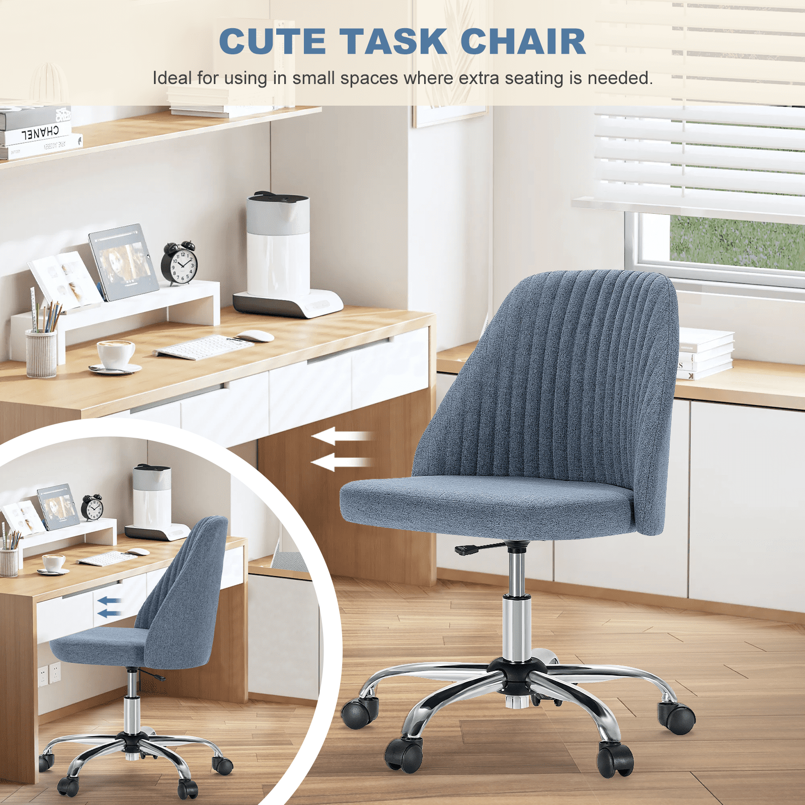 JIOABL Home Office Desk Chair, Office Chairs Desk Chair Rolling Task Chair Computer Chair Adjustable with Wheels Armless for Bedroom, Vanity Chair for Makeup Room, Living Room