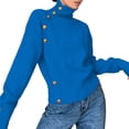 thumbnail image 2 of Women'S Long Sleeve Sweater with Gold Buttons Loose Fit Knitted Pullover Casual Tops Royal Blue M, 2 of 7