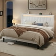 thumbnail image 4 of Allewie King Size LED Bed Frame with Charging Station, Velvet Upholstered Platform Bed with Geometric Wingback Headboard, White, 4 of 11