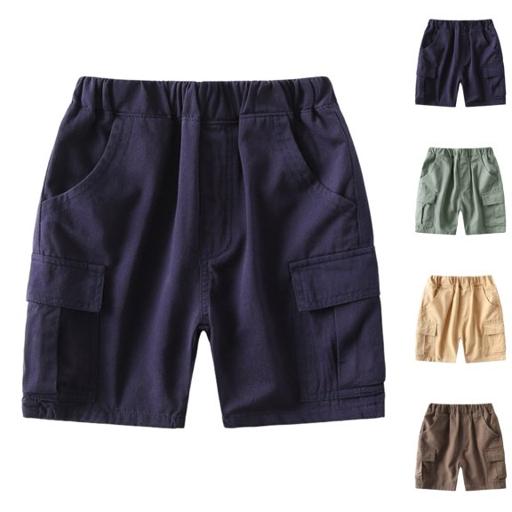 LIBRCLO Cargo Shorts for Boys Size 7-8 Years Elastic Waist Thin Quick Dry Solid Color Shorts with Multiple Pockets Navy