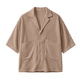 thumbnail image 4 of Lenpel Men's Button down Shirts Half Sleeve Deep V Neck Notched Collared Beach Vacation Shirts Casual Summer Tops with Pockets, 4 of 7