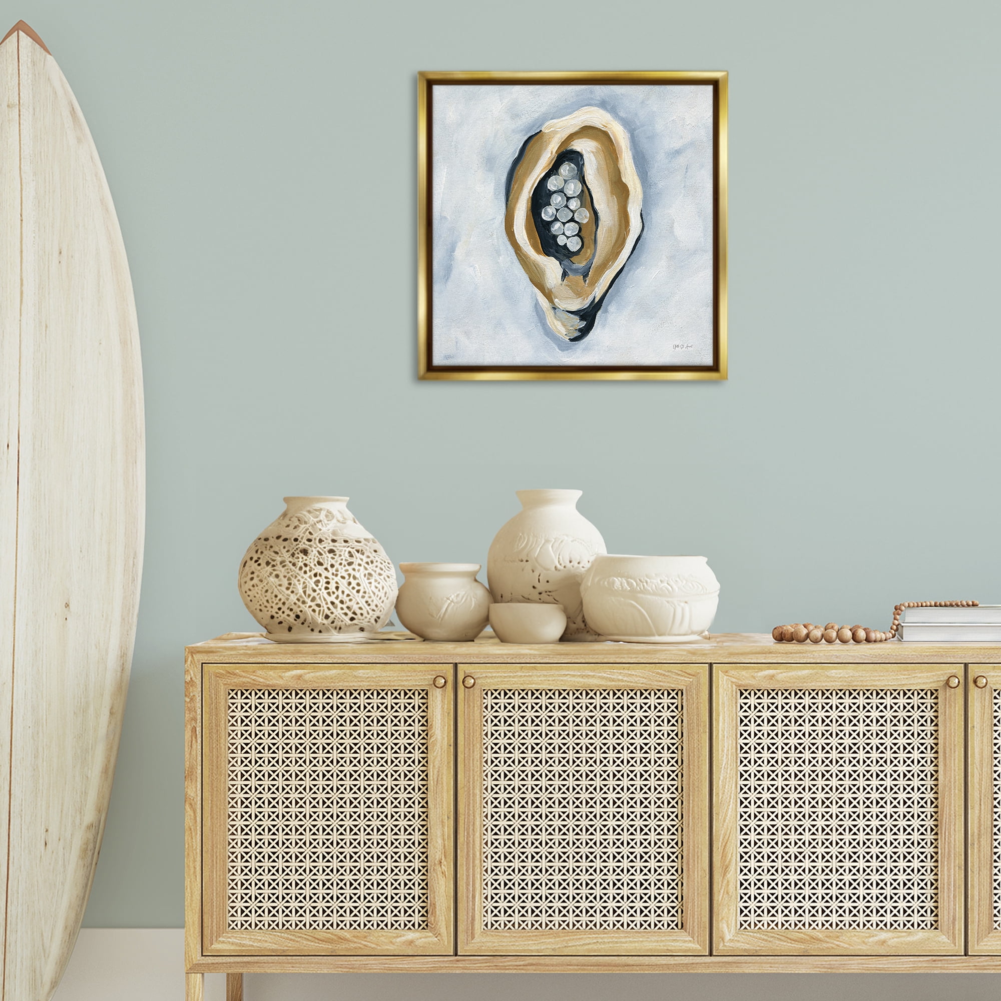 Stupell Industries World Is Your Oyster Coastal Painting Gold Floater Framed Canvas Art Print Wall Art, 25 x 25
