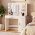 thumbnail image 2 of Vineego Makeup Vanity Desk with Mirror, Vanity Set with Charging Outlets and LED Lights, Vanity Table with Storage Shelves Drawers and Cabinet for Bedroom Dressing Room, White, 2 of 8