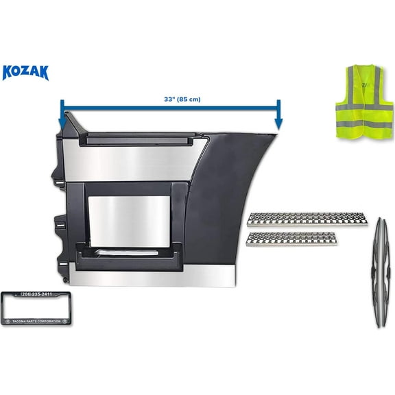 Kozak Rear Step Side Fairing Panel Compatible with Volvo VNL 2004-2017, Left Driver Side, 33" with Chrome Trim