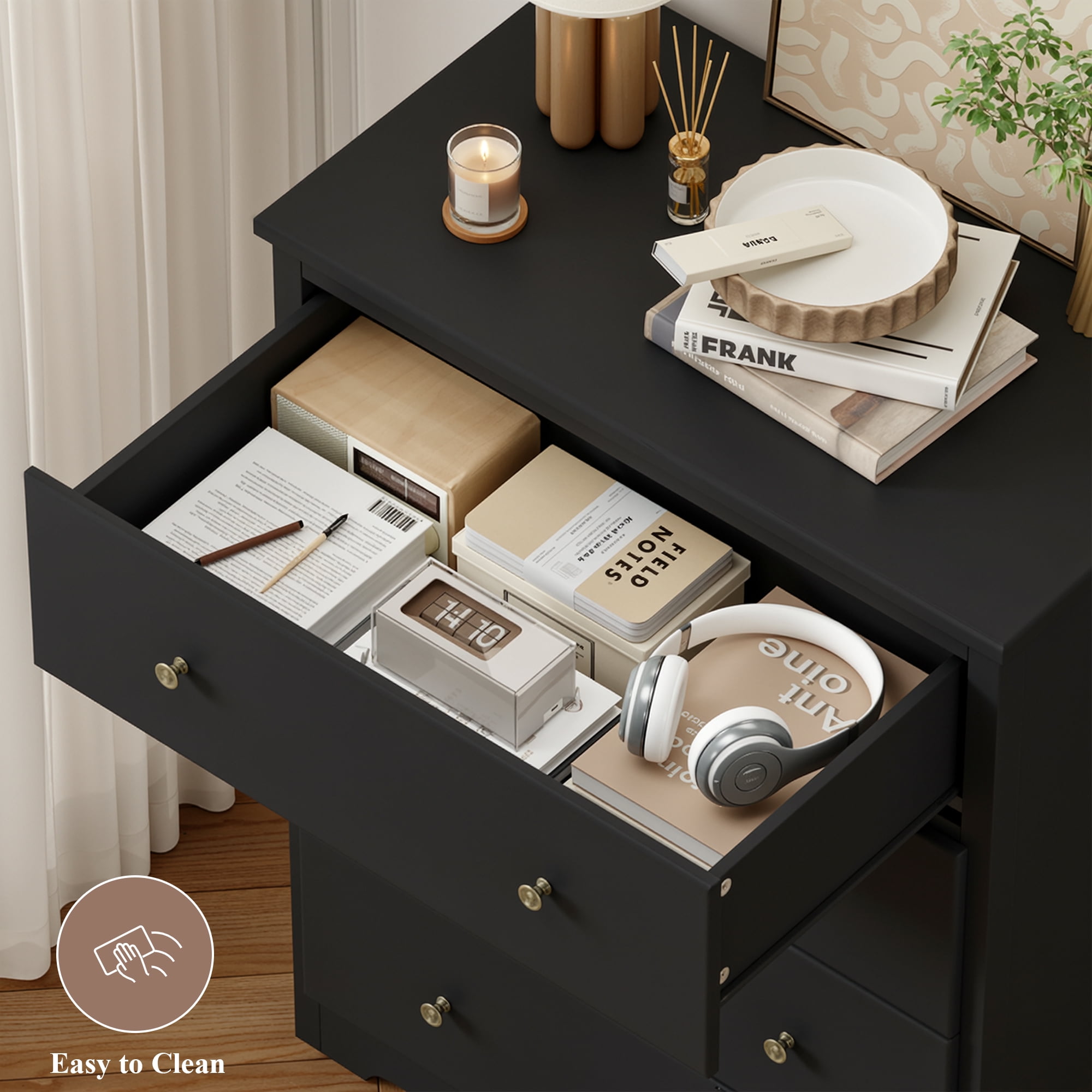 Homfa Dresser Chest, Modern Chest Organizer with 4 Drawers for Bedroom, Black Finish