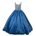 thumbnail image 1 of Fille Organza Princesse Filles Concours Robe Spaghetti Dentelle Perles Strass Partie Robe Bleu Foncé, 1 of 1