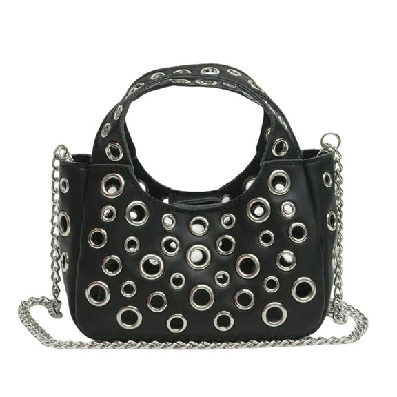 Huhudde Women Shoulder Bag Hollow Rivets Messengers Bag PU Leather Handbag Creative Crossbody Bag Trend Purse for Daily