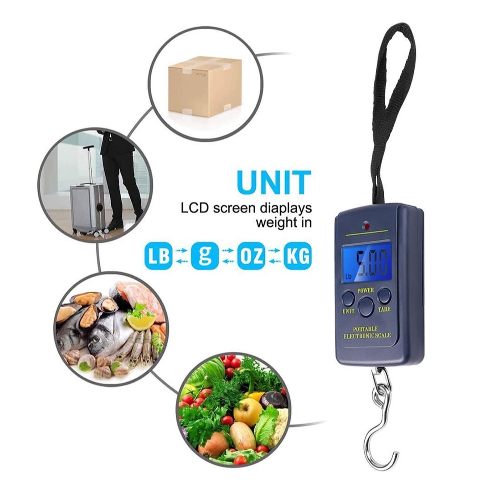 Kitchen Scales Weight Scale Portable Digital LCD Scale, 40kg Electronic Lugga Hanging Suitcase Travel Bag Weight Balance Tool - High Precision